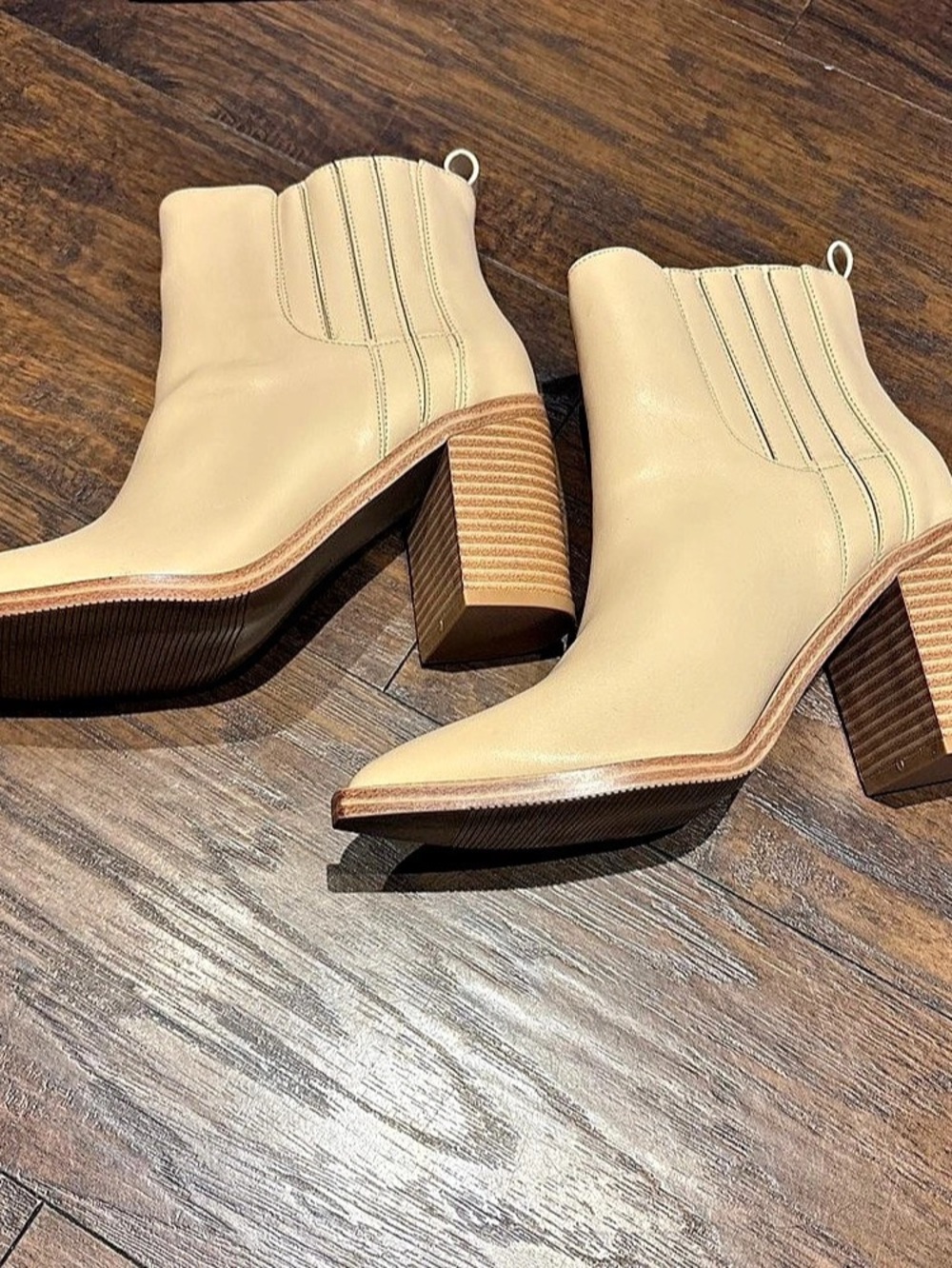 Women's Beige Block Heel Ankle Boots Like New